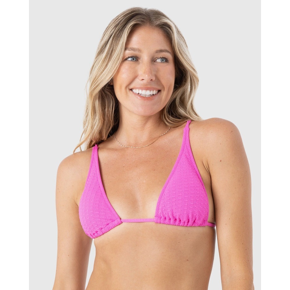 NWT Roxy Haleiwa Built Up Triangle Bikini Top Women Pink S Textured Smocked